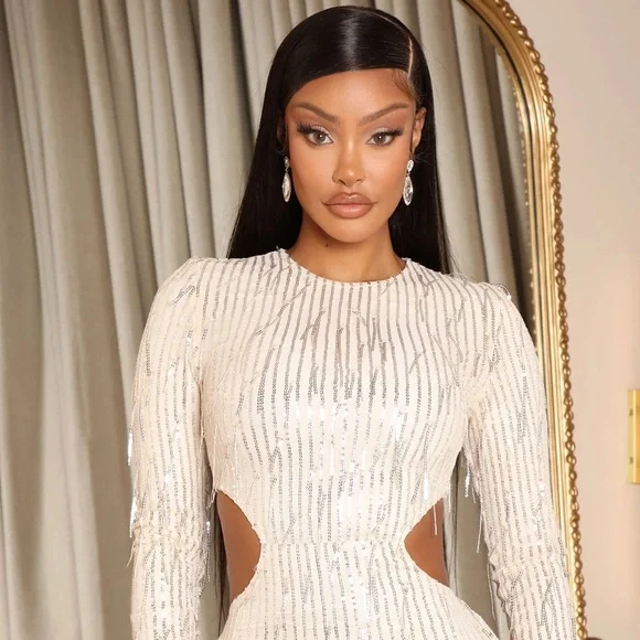 FASHION NOVA Giving Details Sequin Maxi Dress in Nude - Picture 2 of 3